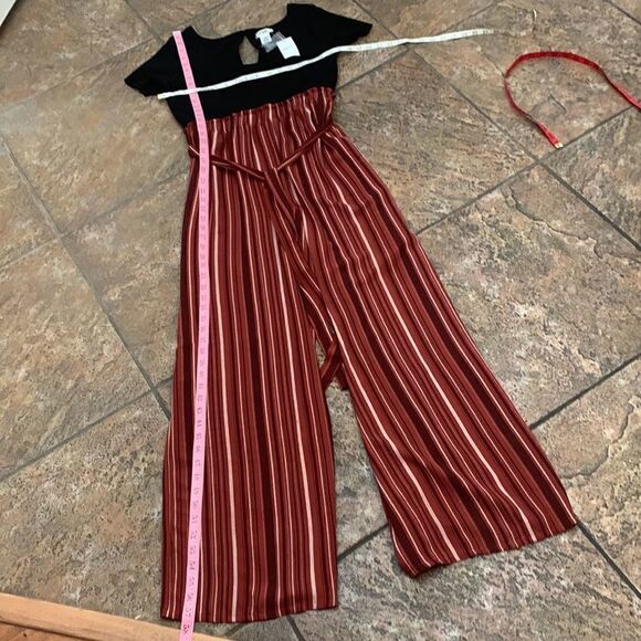 LA Gypsy Large Black Scoop Neck Top Stripped Elongating Leg Keyhole Closure - Picture 15 of 15